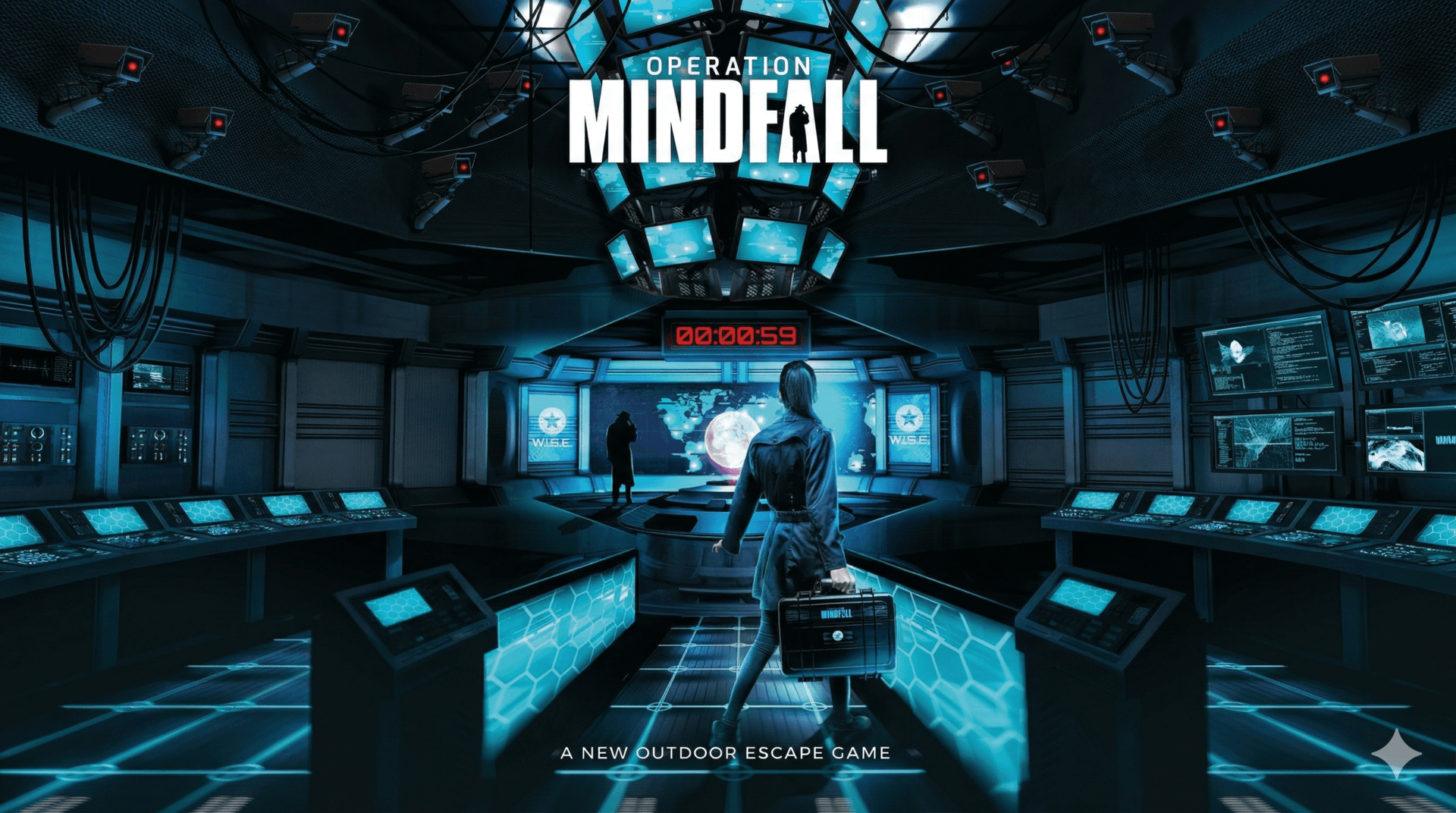 Visuel d’Operation MindFall : une salle de contrôle et un compte à rebours.